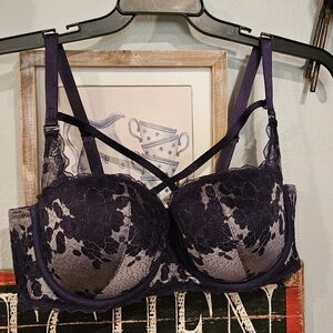 Luxurious Lace Balconette Bra in Deep Purple With Shimmer